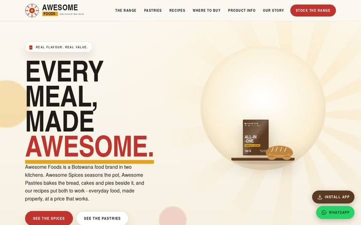 The Awesome Foods homepage built by in3Days Africa