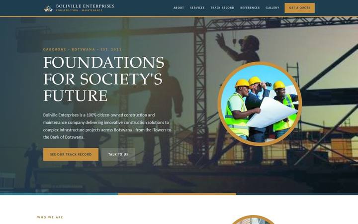 The Boliville Enterprises homepage built by in3Days Africa