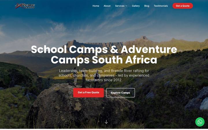 The Extreme Camps homepage built by in3Days Africa