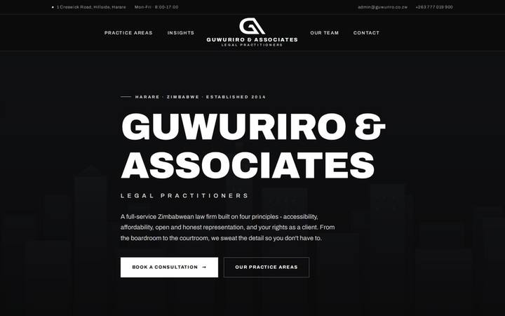 The Guwuriro & Associates homepage built by in3Days Africa