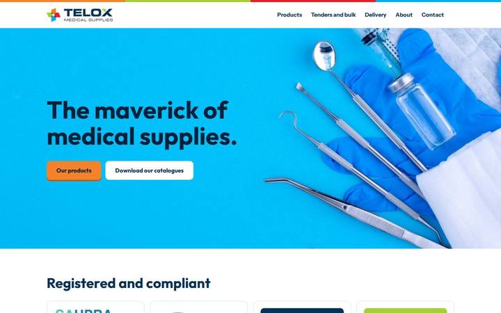 The Telox Medical Supplies homepage built by in3Days Africa